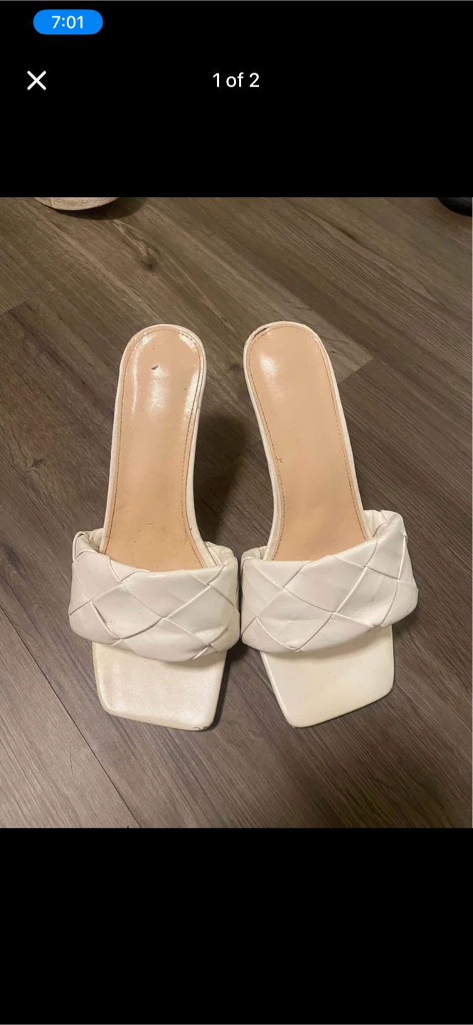 Bottega Inspired White Woven Square Toe Heels