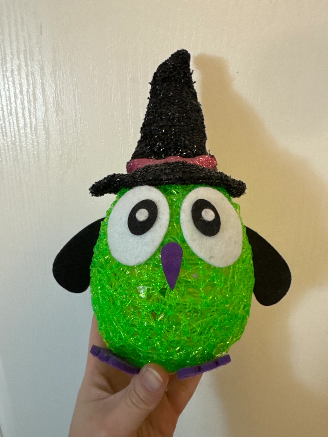 Halloween Light-Up Green Owl Decoration 🥕