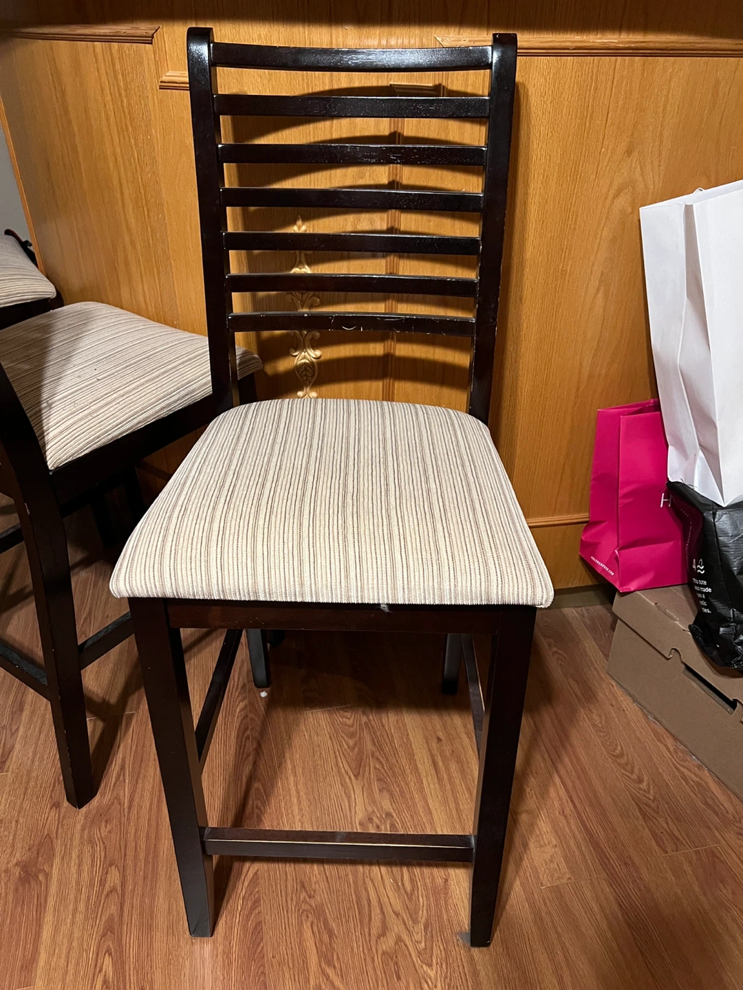 Set of 3 Dark Brown and Beige Striped Counter Height Stools - photo 2