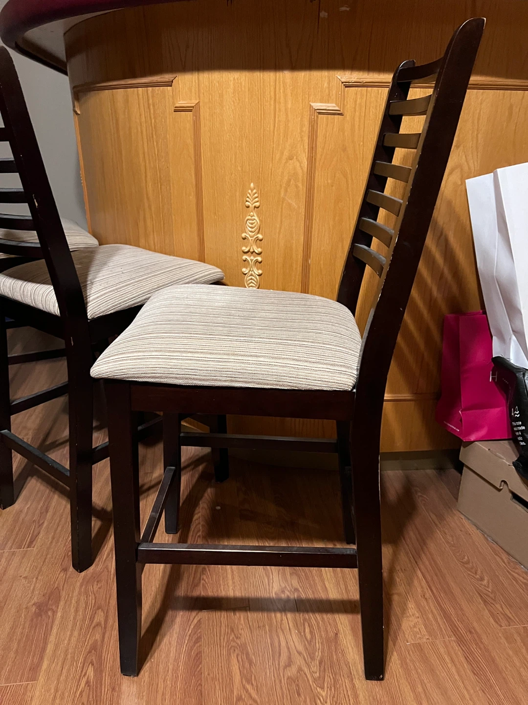 Set of 3 Dark Brown and Beige Striped Counter Height Stools - photo 5