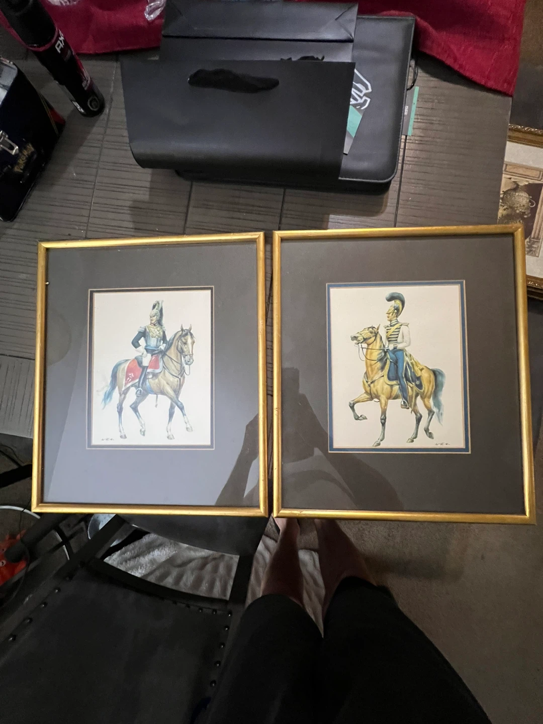 Framed Prints of Cavalry Soldiers on Horseback - Set of 2