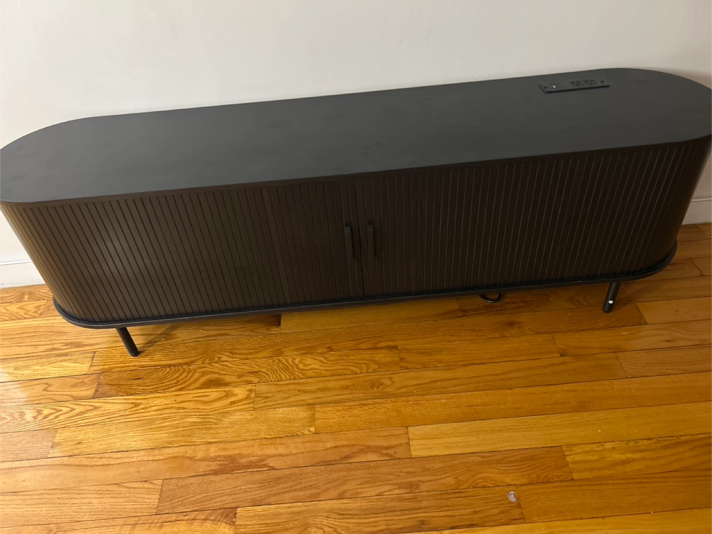 Black TV Stand with Storage and Built-in Outlet