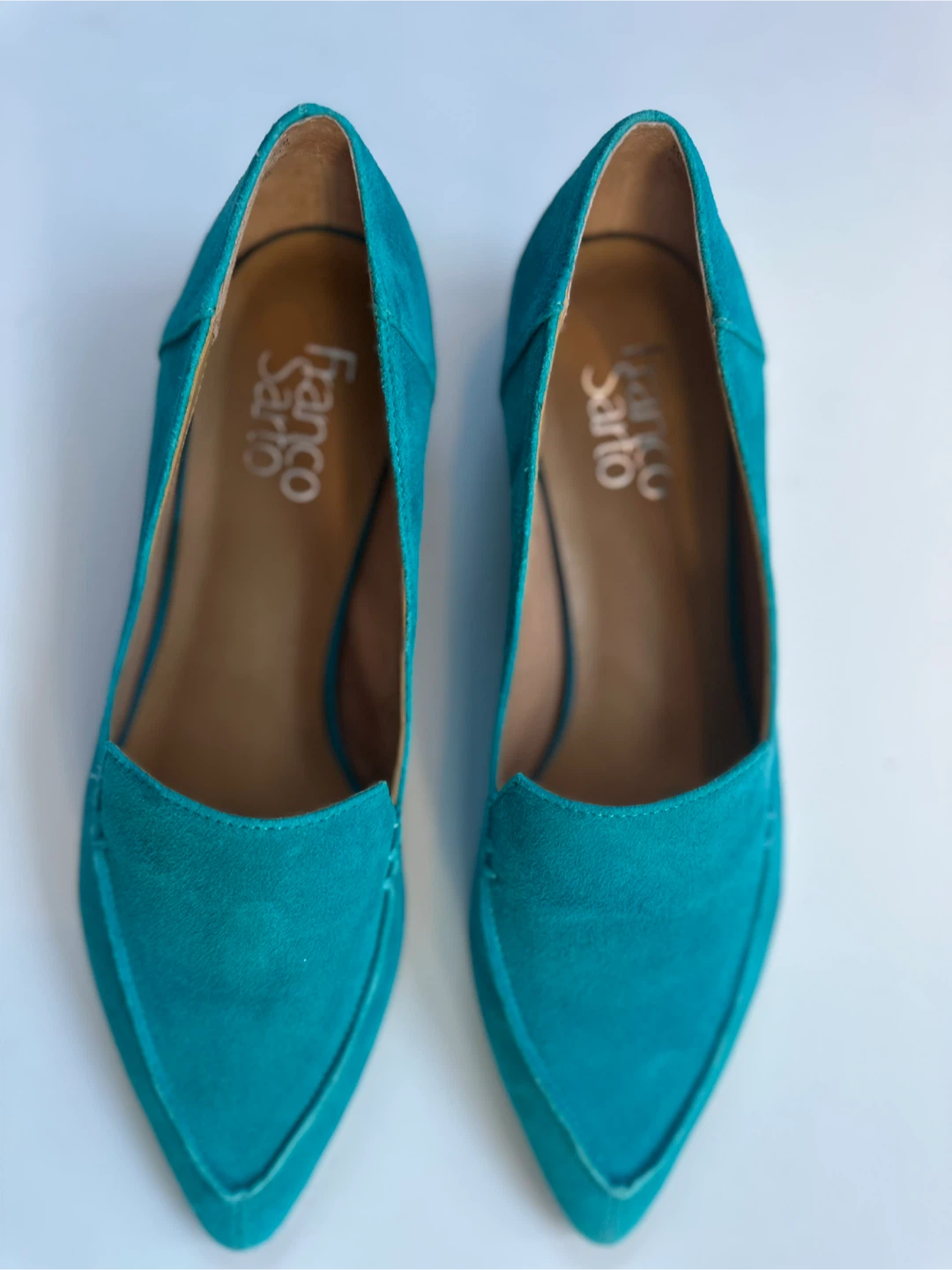 NEW ! Franco Sarto Teal Suede Pointed Toe Loafers - Size 8.5M