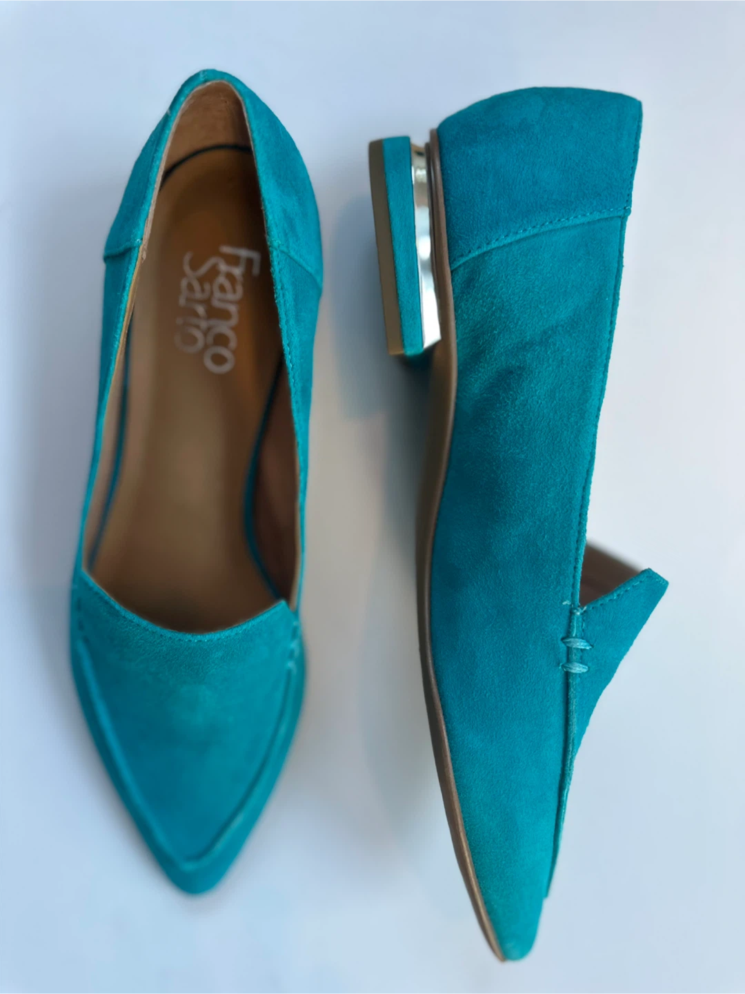 NEW ! Franco Sarto Teal Suede Pointed Toe Loafers - Size 8.5M - photo 2