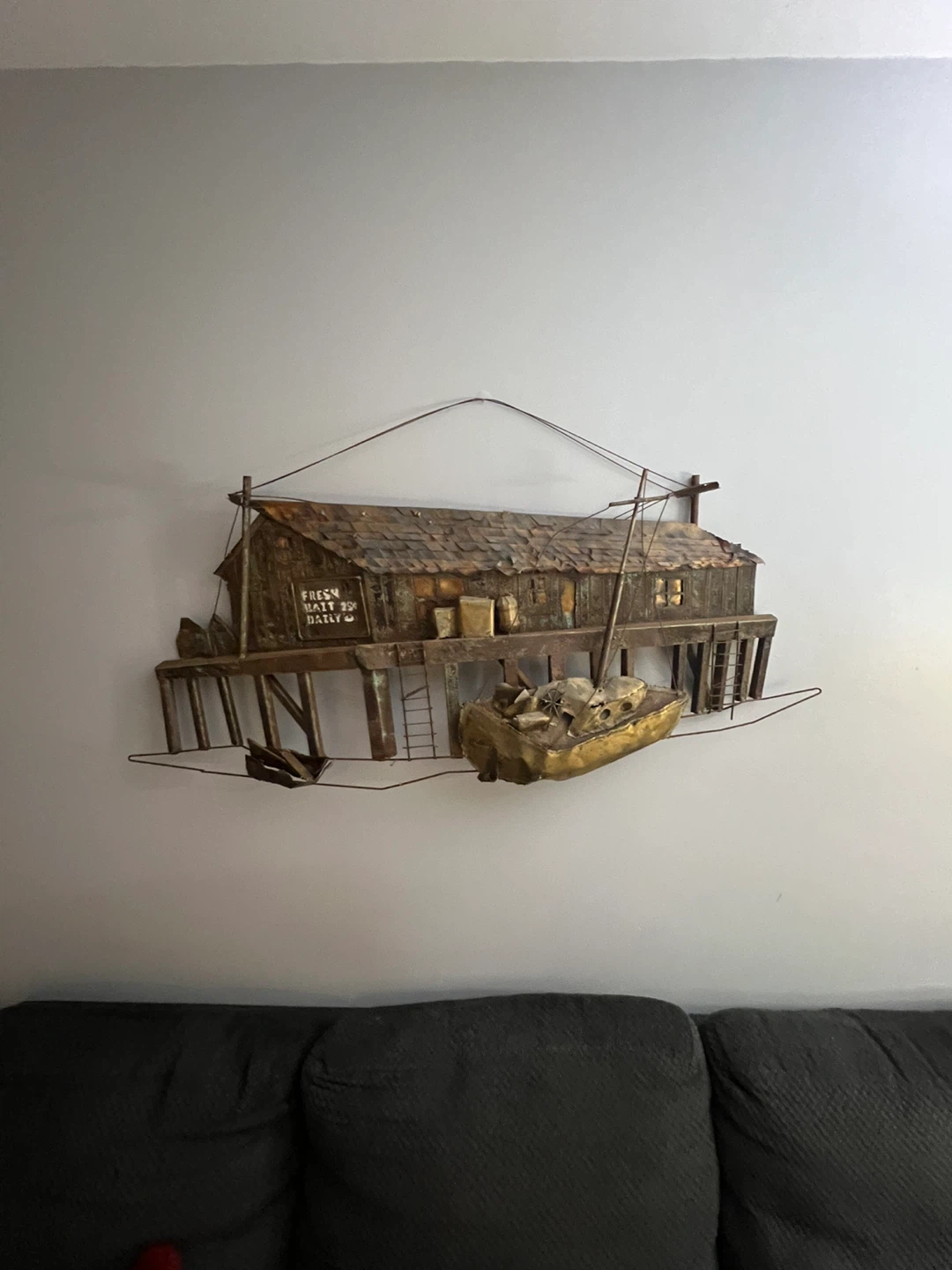 Vintage Metal Wall Art - Fishing Shack & Boat Scene - photo 5