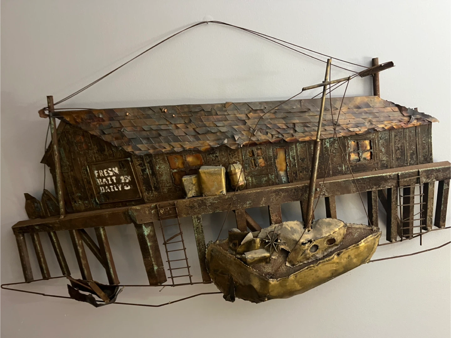 Vintage Metal Wall Art - Fishing Shack & Boat Scene - photo 4
