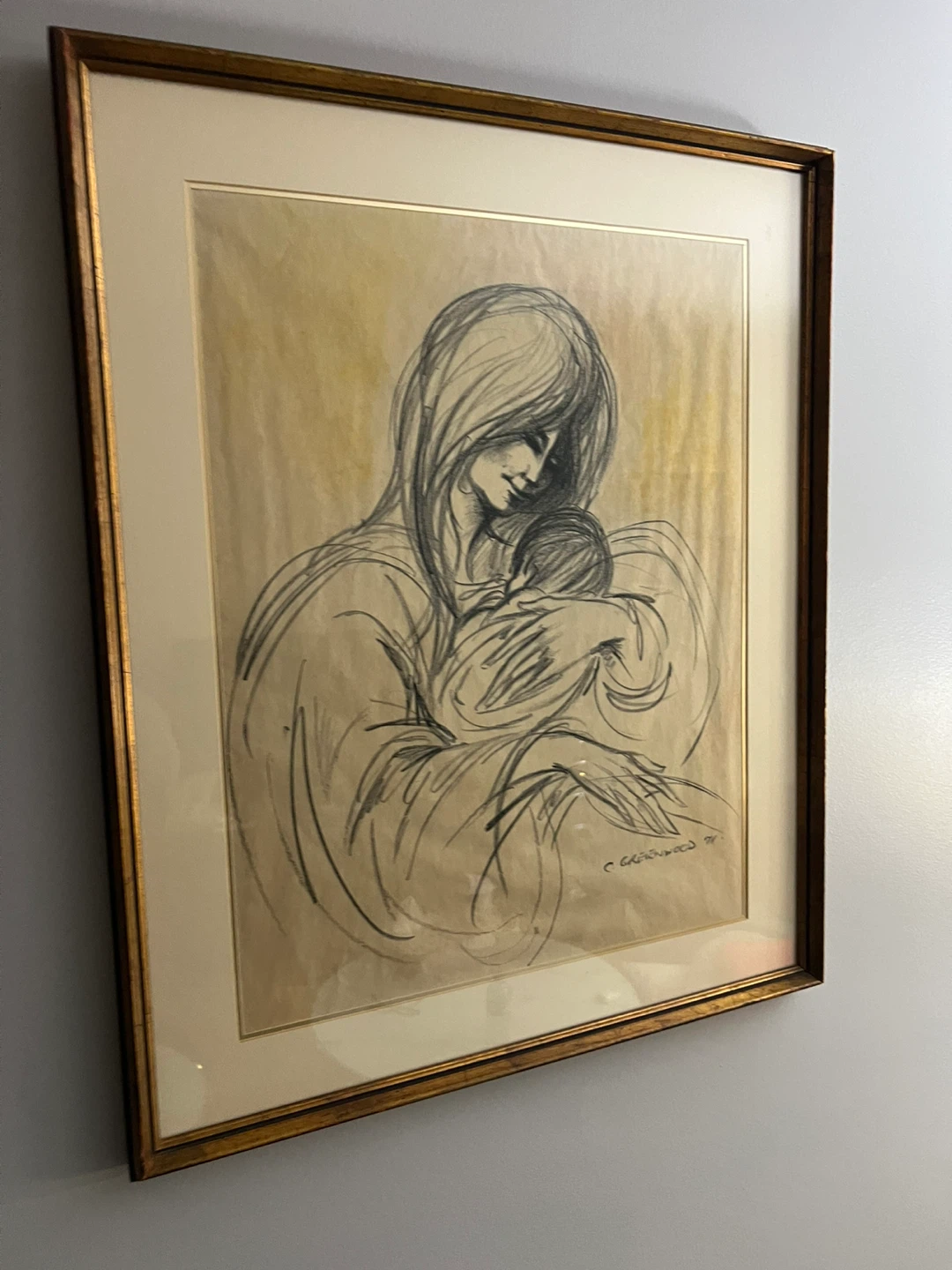 Framed Mother and Child Sketch by C. Greenwood '71 - photo 2