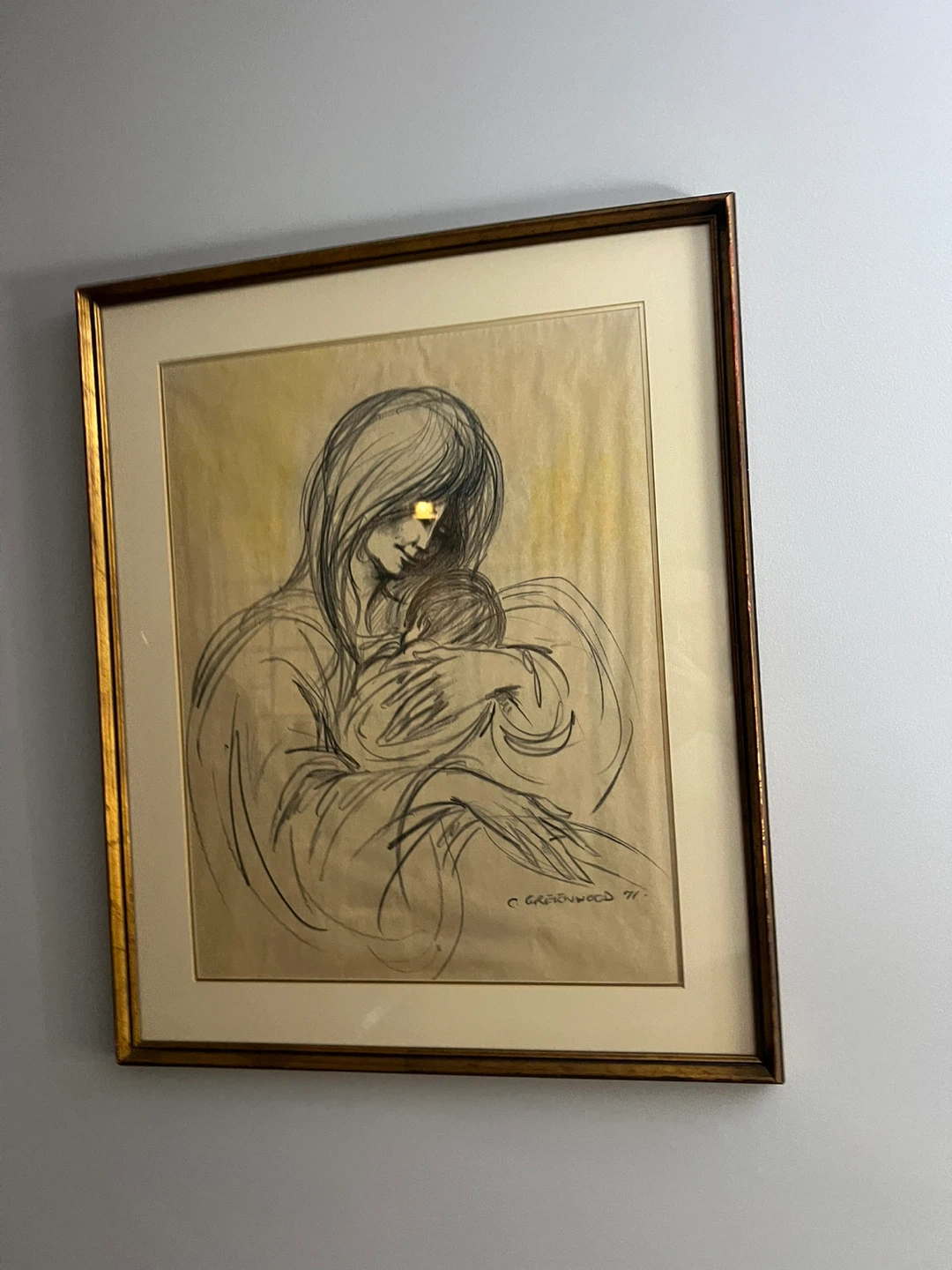 Framed Mother and Child Sketch by C. Greenwood '71 - photo 4
