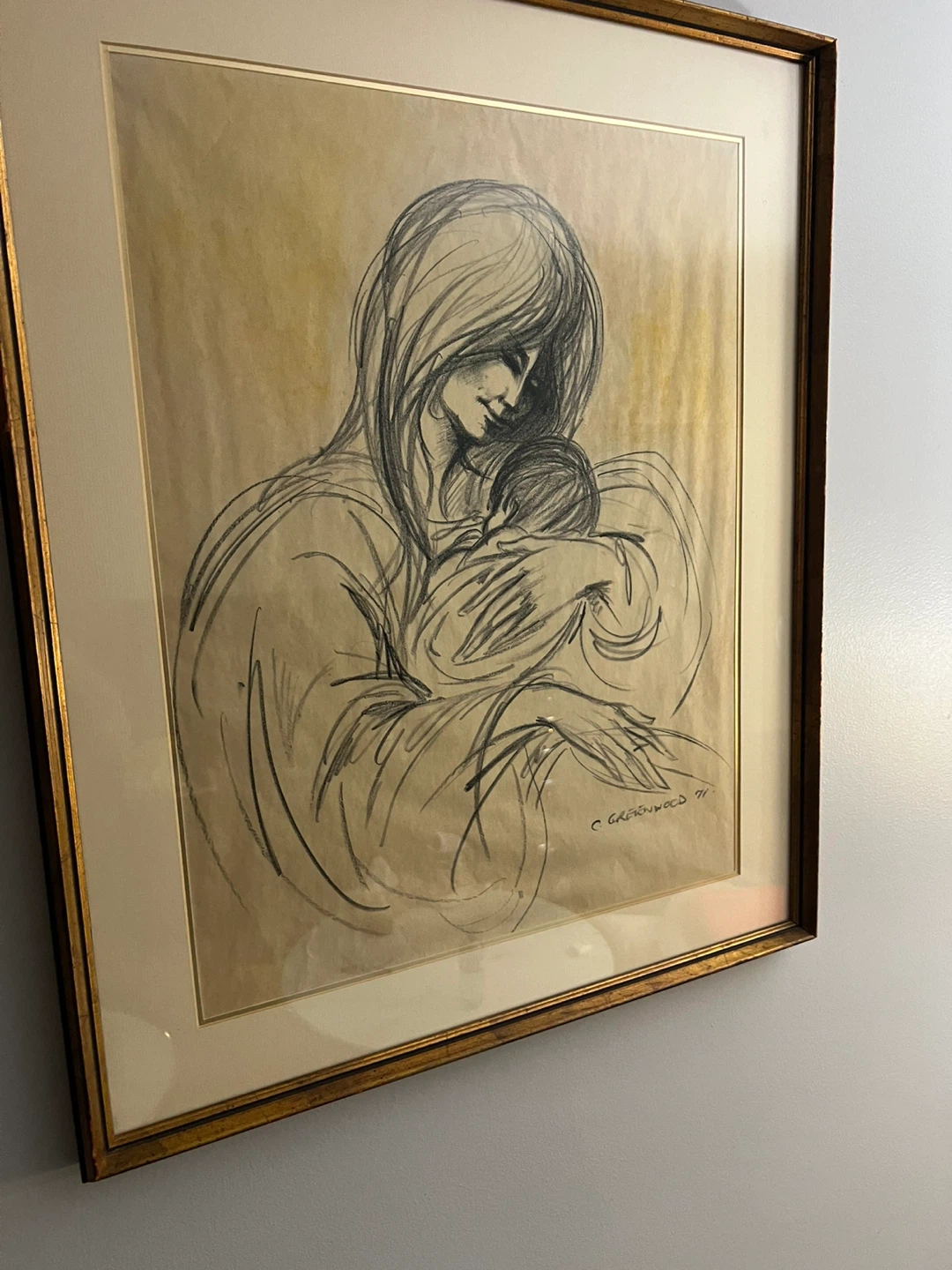 Framed Mother and Child Sketch by C. Greenwood '71