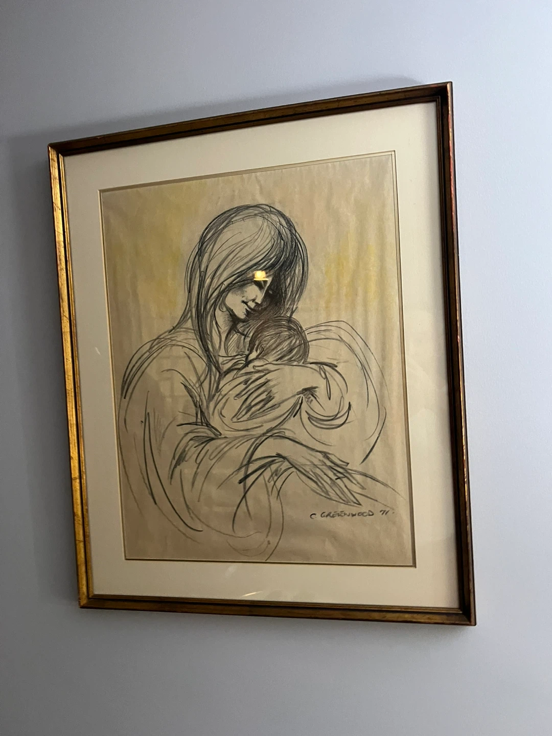 Framed Mother and Child Sketch by C. Greenwood '71 - photo 5