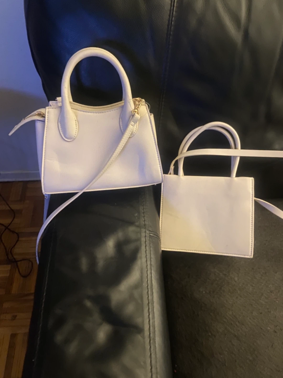 White Faux Leather Handbag Set