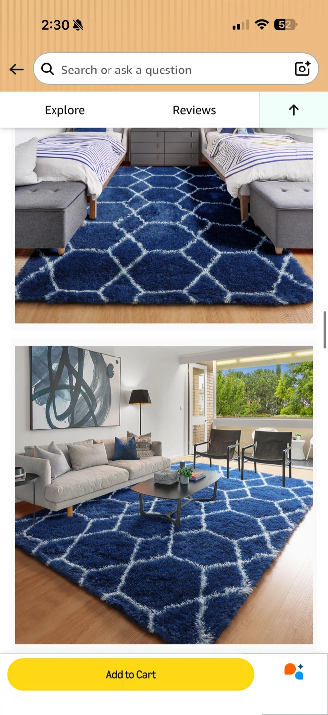 6’ x 4’ Navy & White Plush Shag Area Rug  – Open Box - photo 5