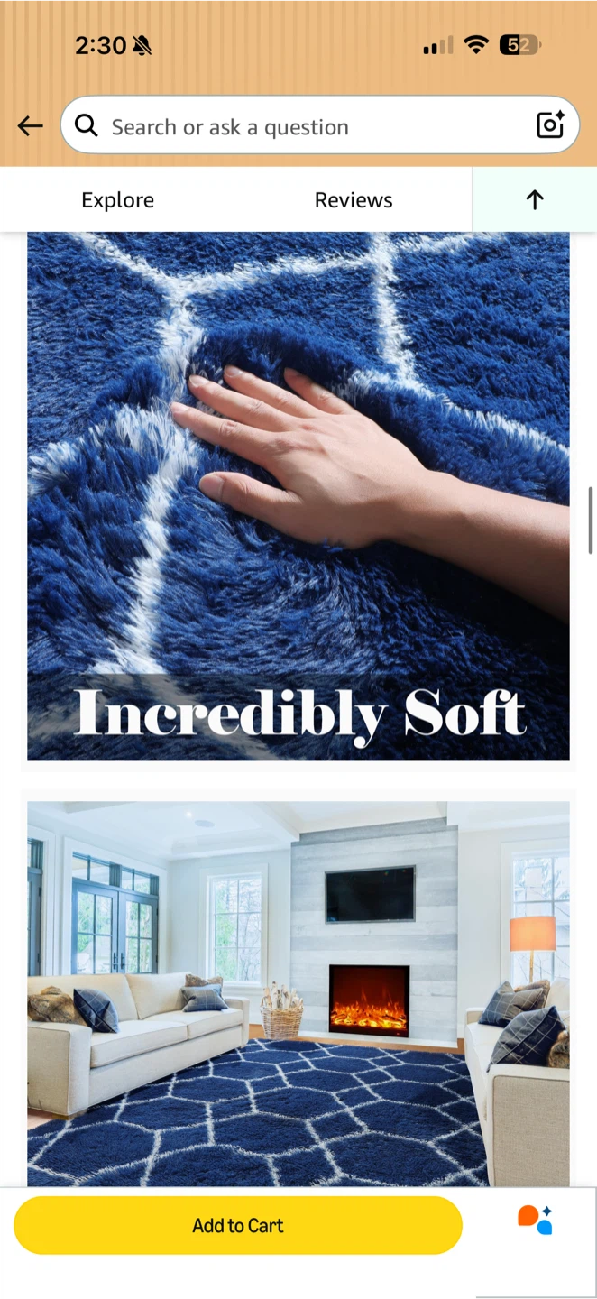 6’ x 4’ Navy & White Plush Shag Area Rug  – Open Box - photo 4