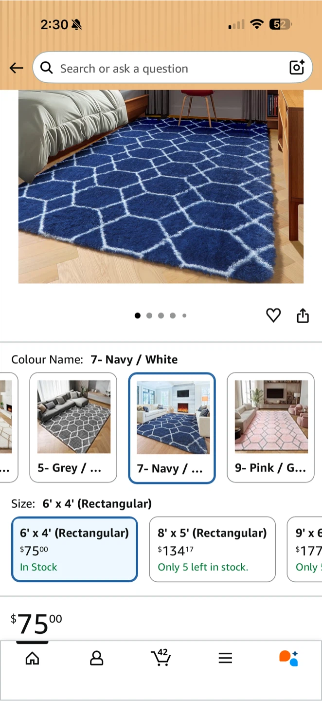 6’ x 4’ Navy & White Plush Shag Area Rug  – Open Box - photo 2