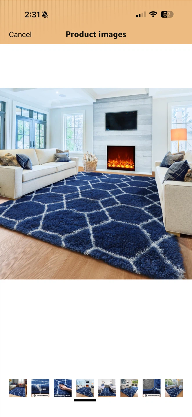 6’ x 4’ Navy & White Plush Shag Area Rug  – Open Box