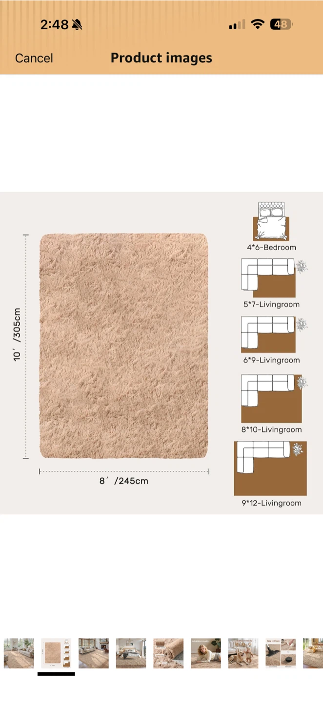 8’ x 10’ Beige Plush Shag Area Rug – High Pile – Open Box - photo 3
