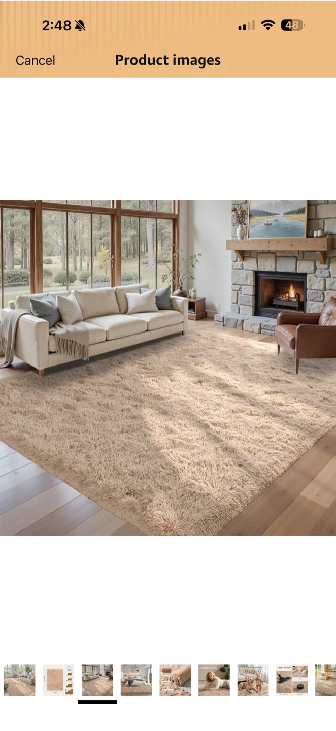 8’ x 10’ Beige Plush Shag Area Rug – High Pile – Open Box