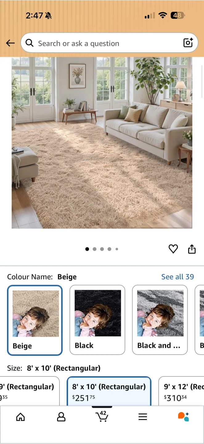 8’ x 10’ Beige Plush Shag Area Rug – High Pile – Open Box - photo 2