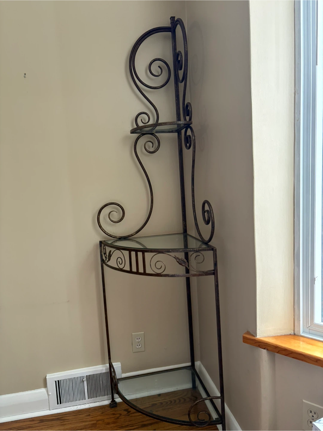 Wrought Iron Corner Shelf with Glass