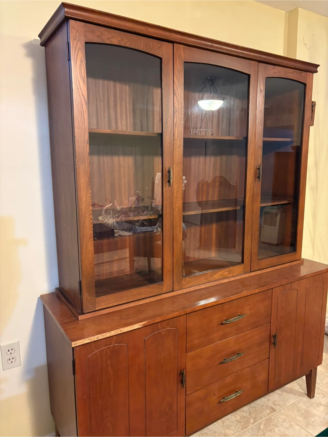 MCM Wooden China Cabinet with Glass Doors and Drawers