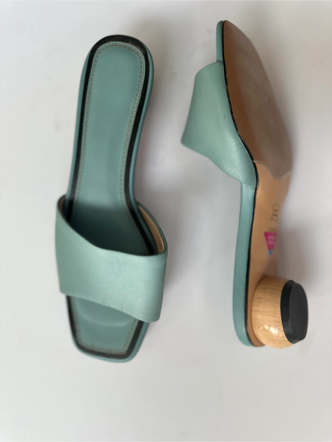 New! Stylish turquoise sandals with wooden heels  Sz. 8-8.5 - photo 3