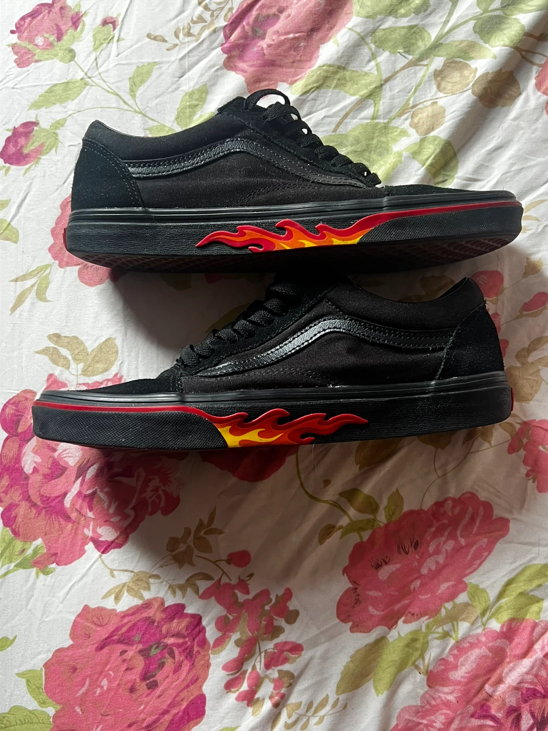 Vans Old Skool Flame Skate Shoes Black Red