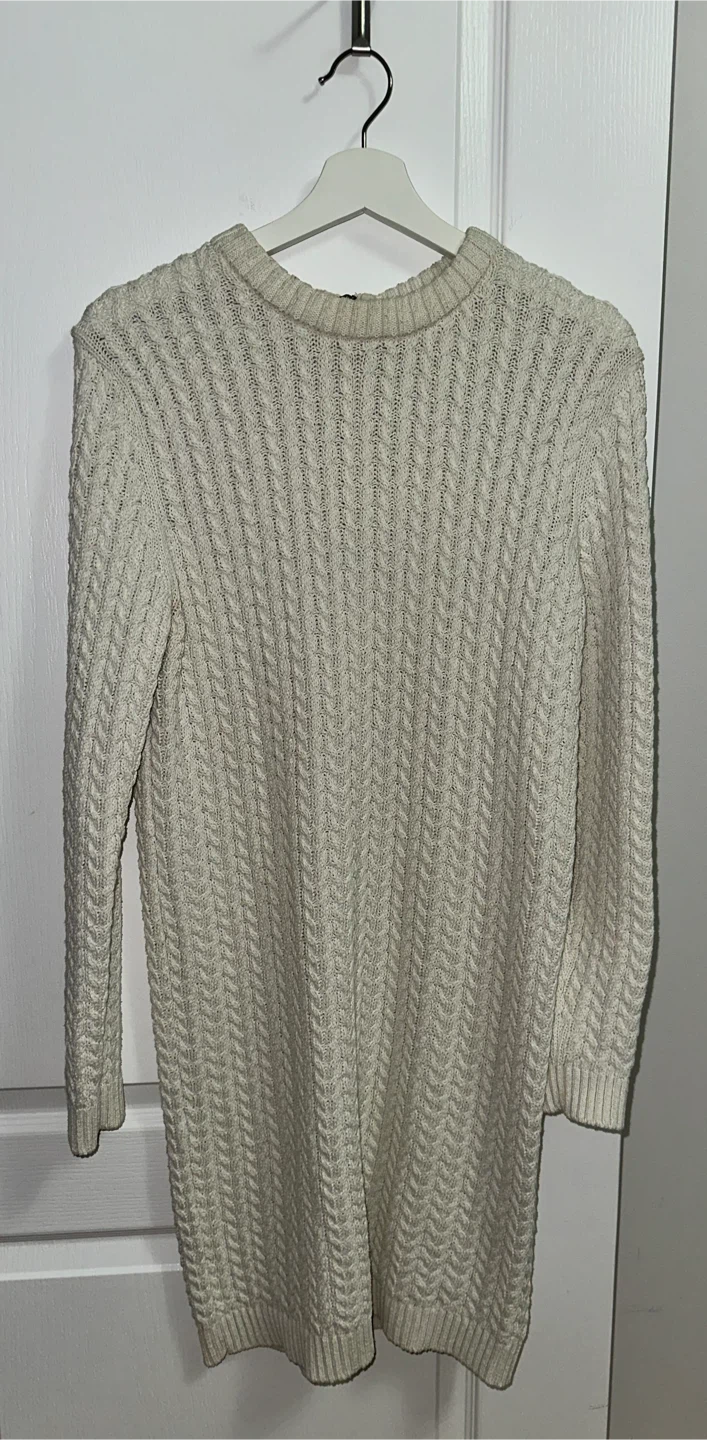 Cream Cable Knit Sweater Dress with Zipper 🥕