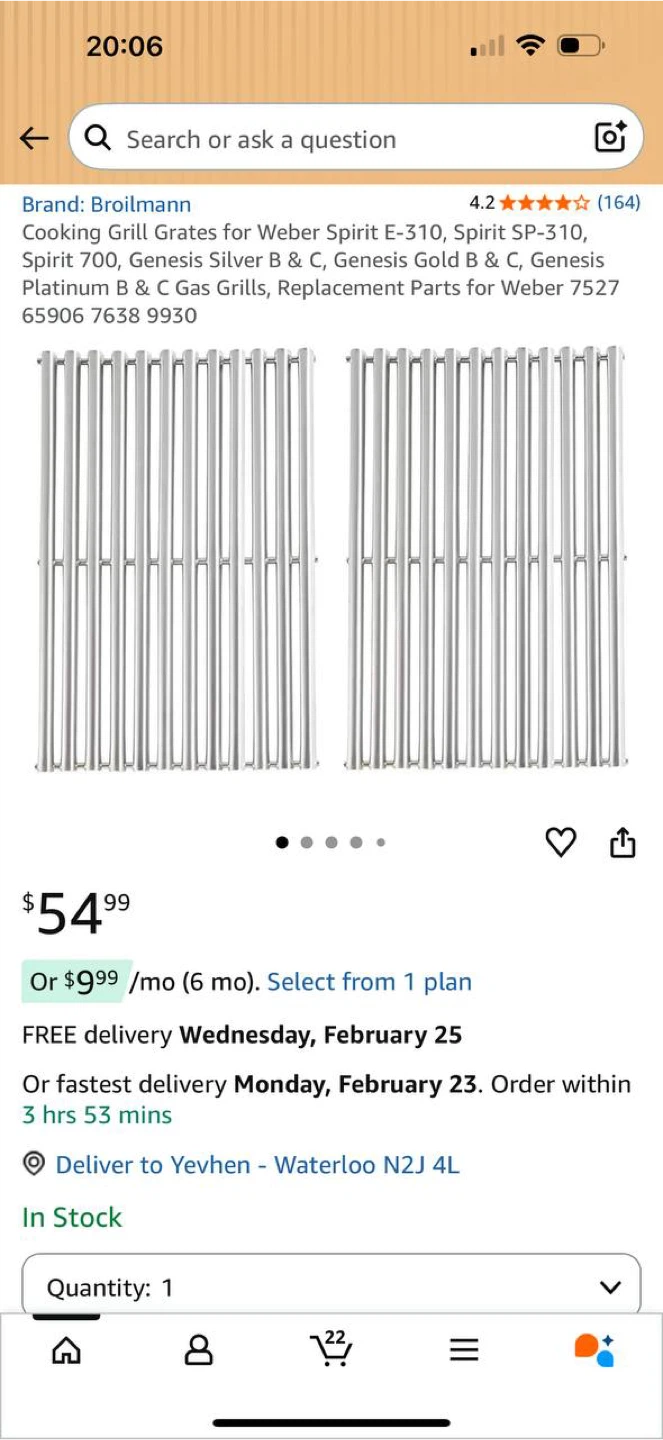 Broilmann Cooking Grill Grates for Weber Spirit / Gene