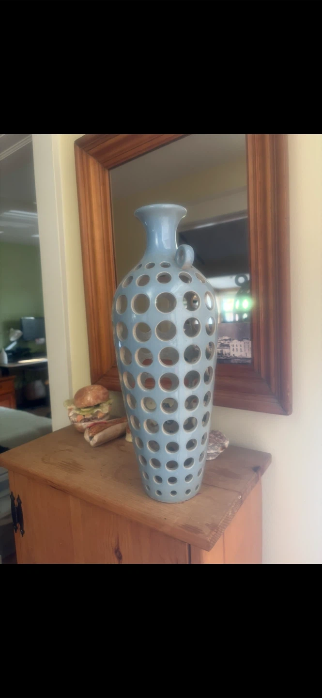 🥕 Blue Ceramic Vase with Circle Cutouts - photo 2