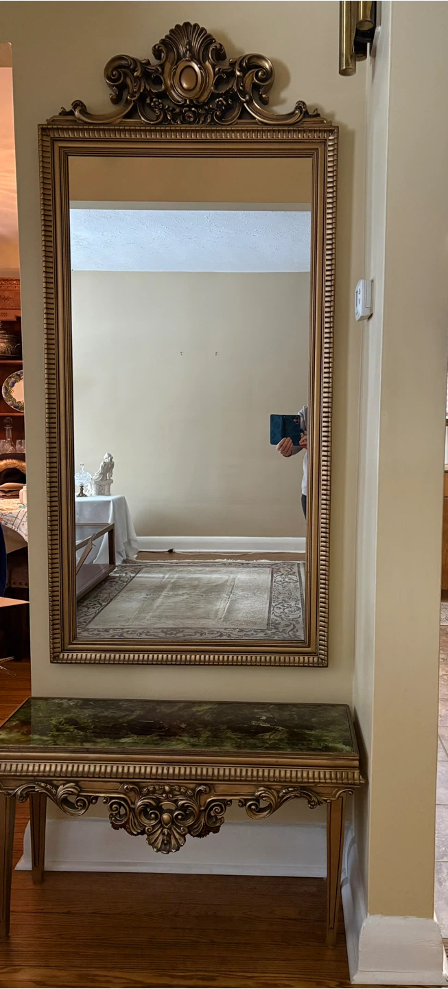 Antique Gold Ornate Console Table with Mirror