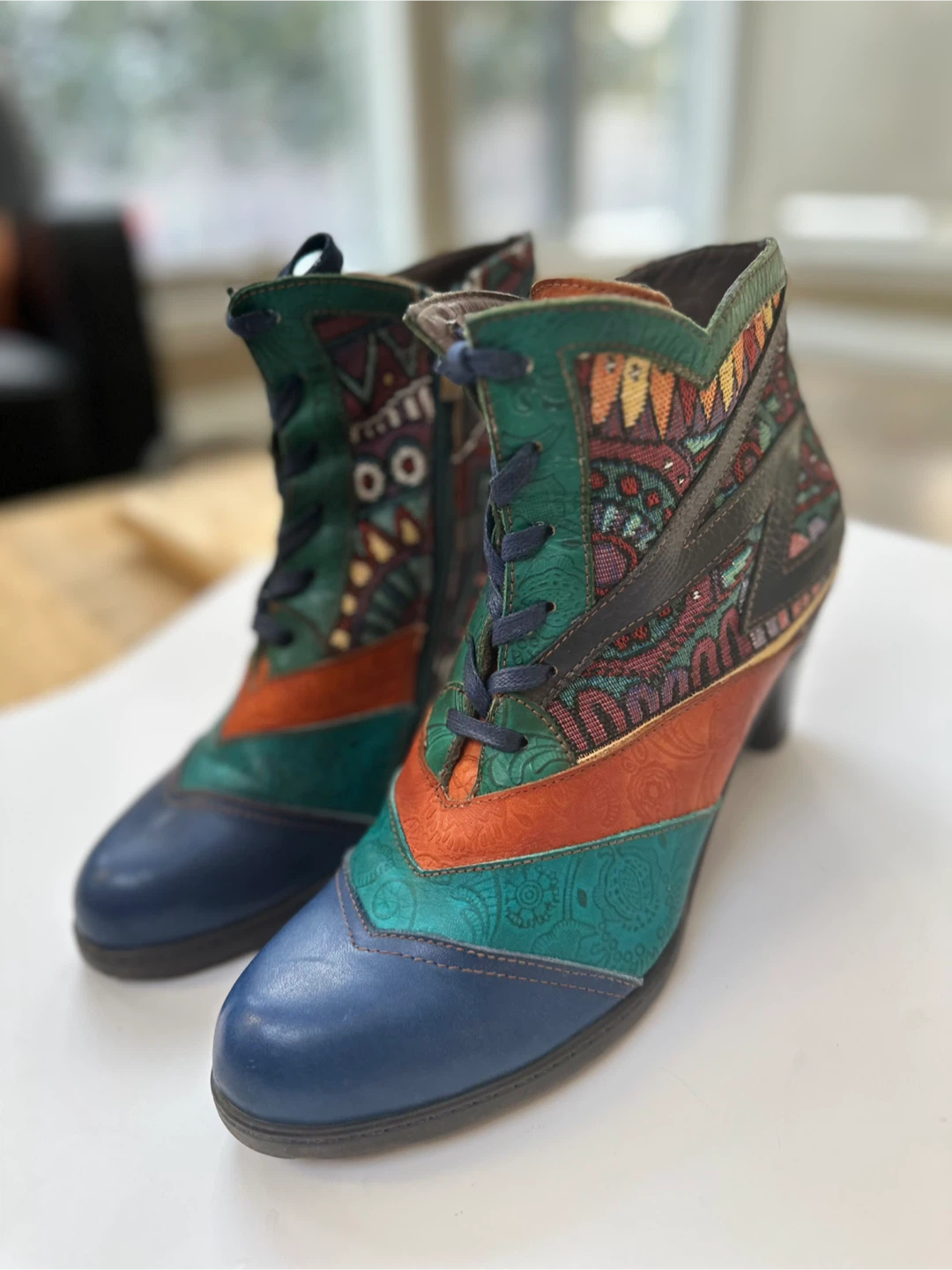 SOCOFY Artisan Patchwork Leather Ankle Boots Sz.10/EU41