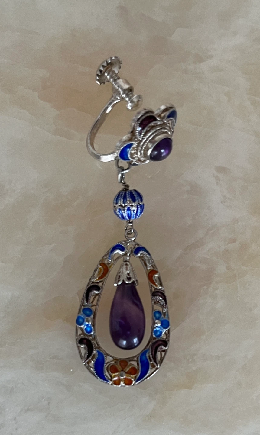 Vintage Enamel Amethyst Screw-Back Earrings - photo 5