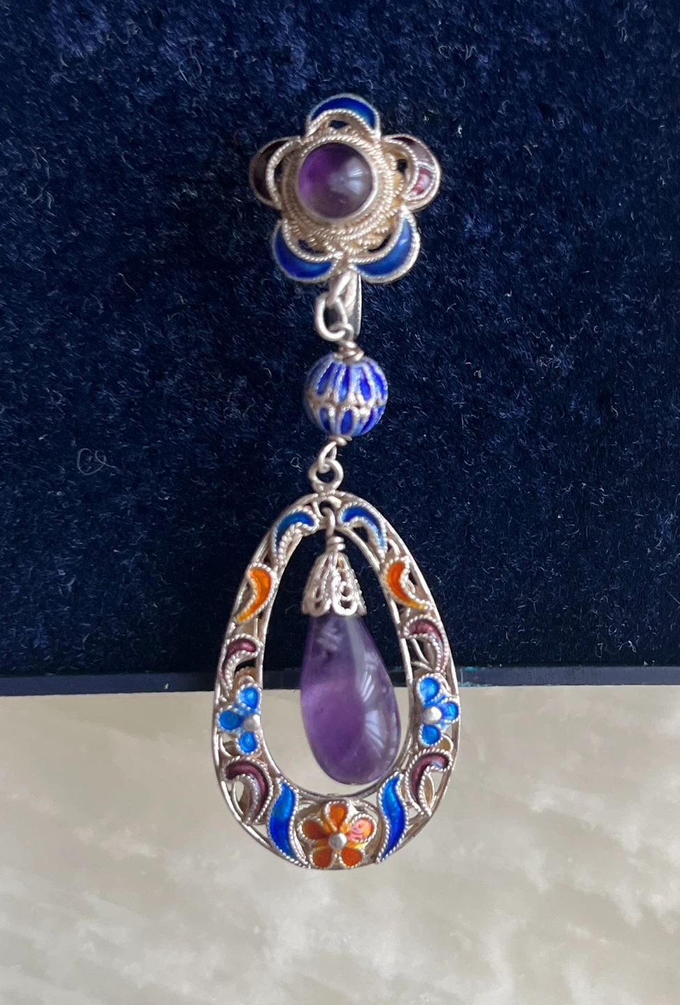 Vintage Enamel Amethyst Screw-Back Earrings - photo 4