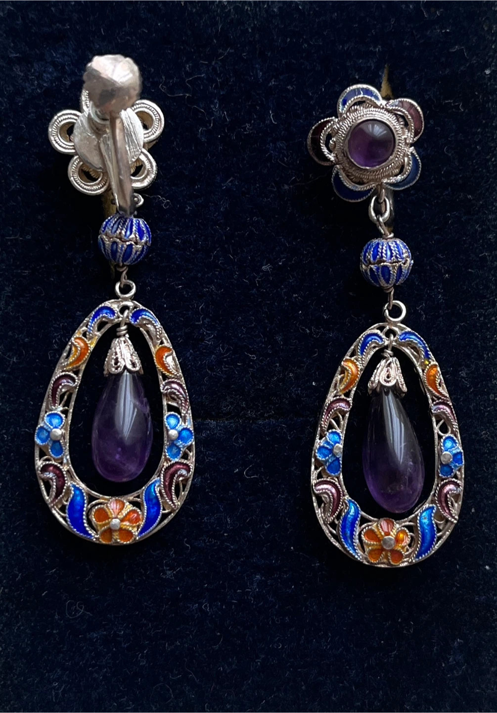Vintage Enamel Amethyst Screw-Back Earrings - photo 3