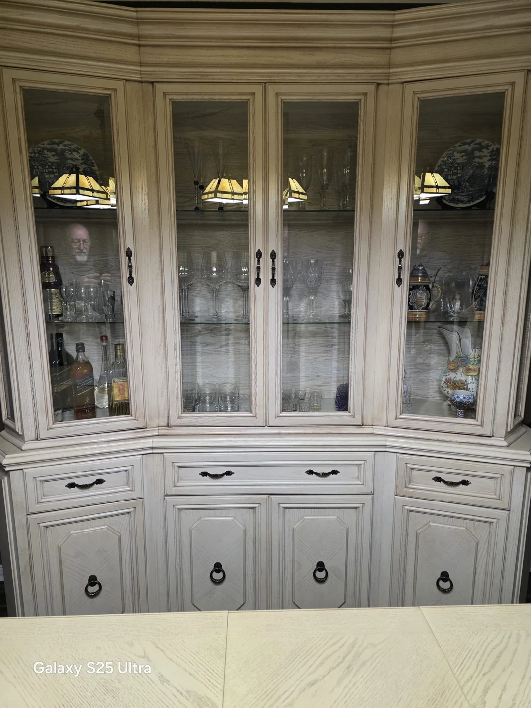Cream Dining Room China Cabinet and Table Set - photo 3