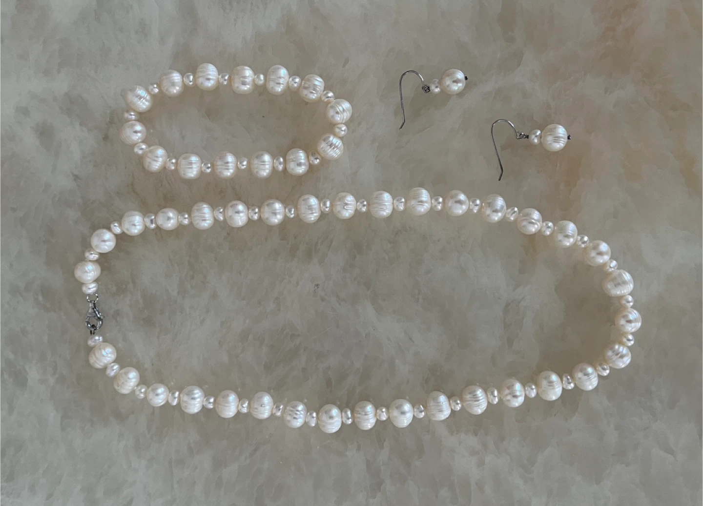 Terryberry Pearl Necklace, Bracelet, and Earrings Set