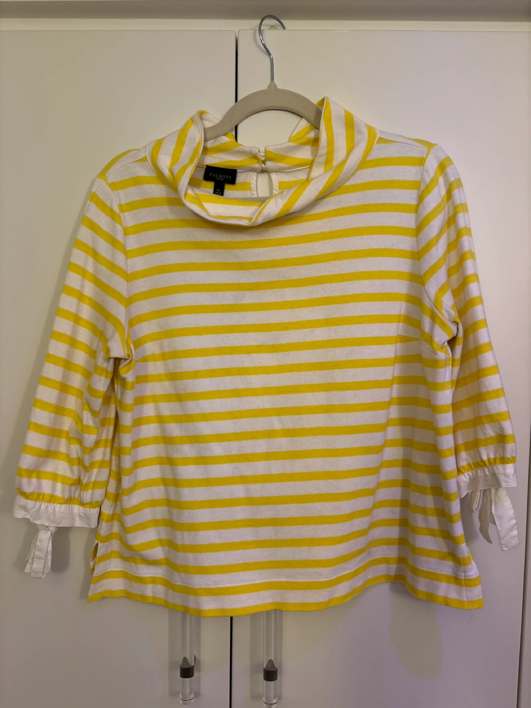 Talbots Petites Striped Mock Neck Top - Yellow/White - Size LP - photo 3