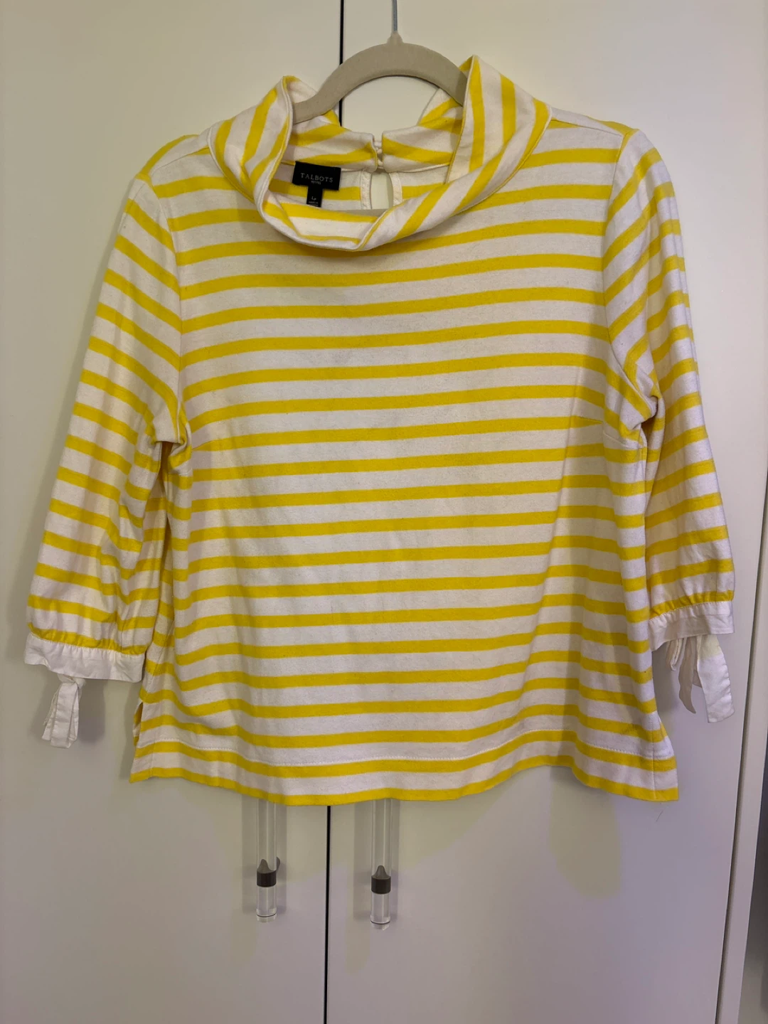 Talbots Petites Striped Mock Neck Top - Yellow/White - Size LP