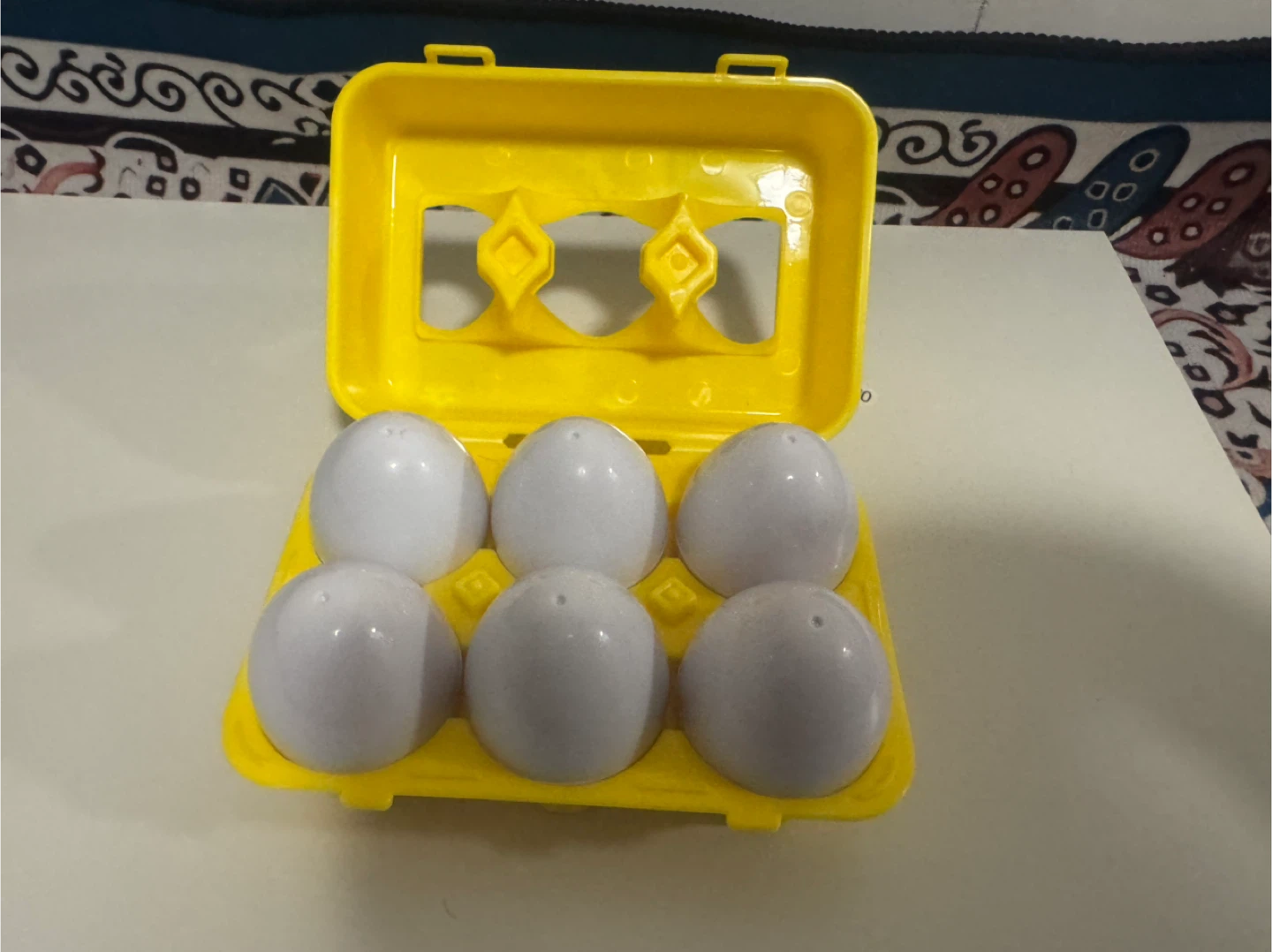 Yellow Egg Carton Toy with 6 White Eggs