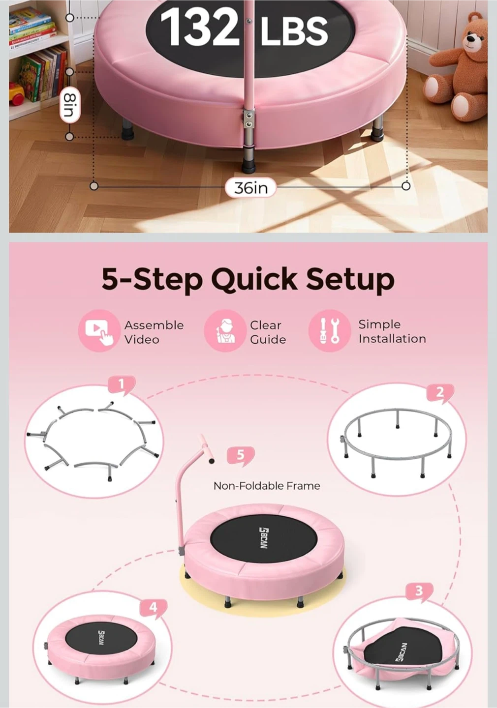 Pink 36" Toddler Trampoline with Handle - photo 2