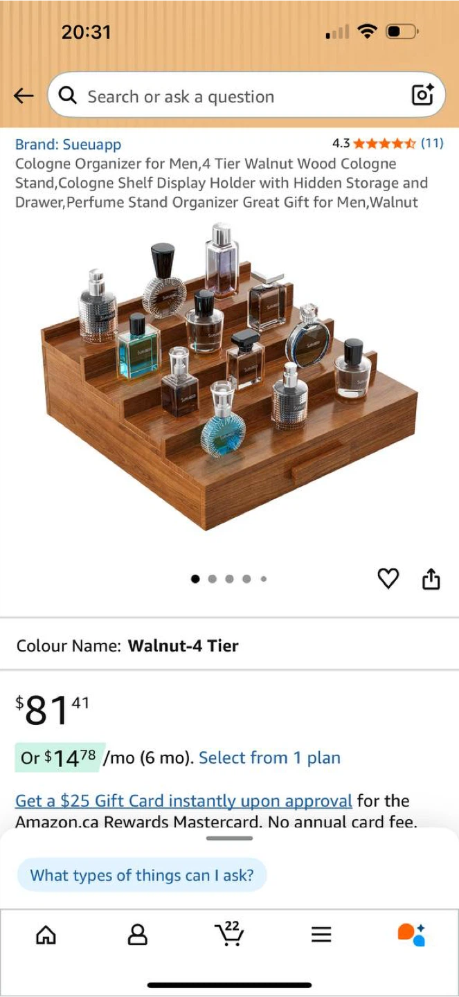 Sueuapp 4-Tier Walnut Cologne Organizer Stand with Drawer – NEW