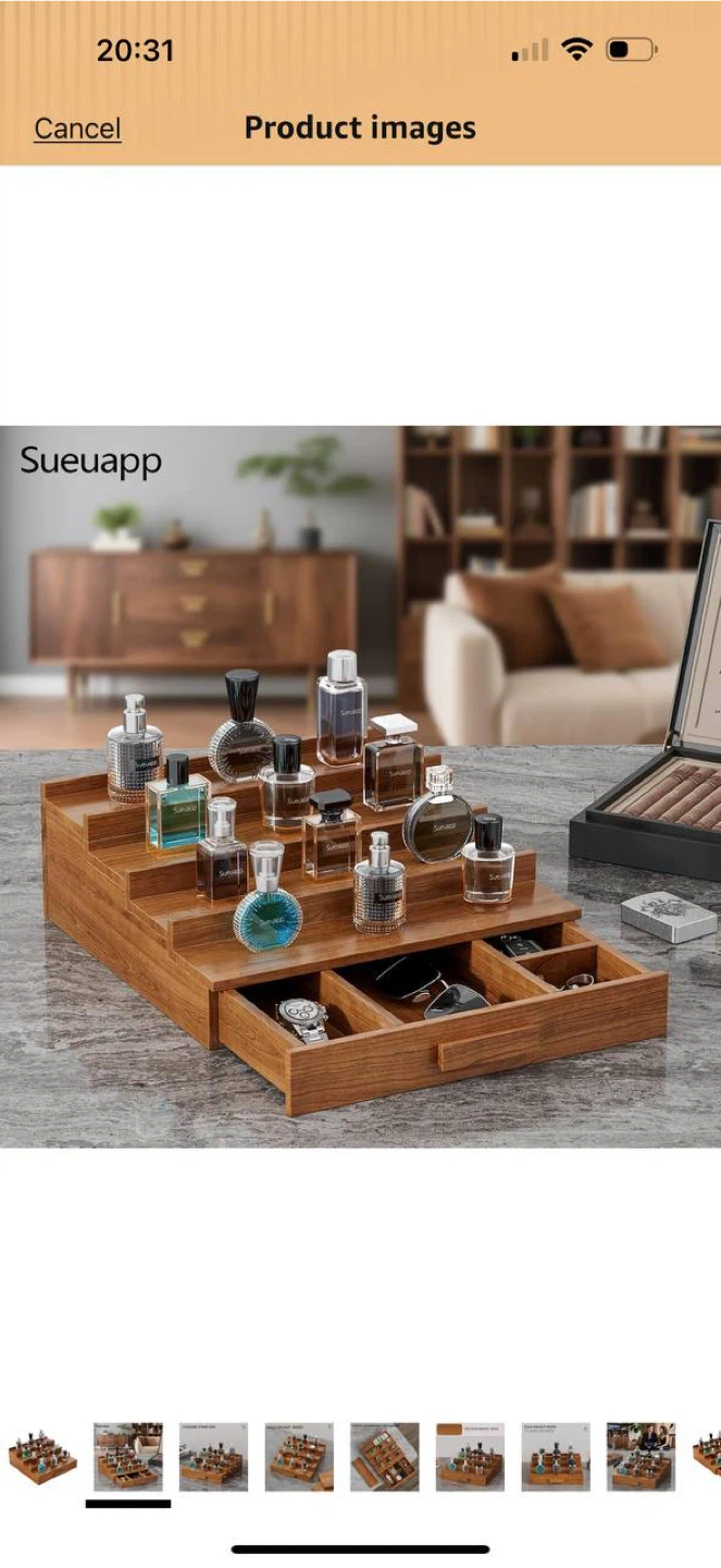 Sueuapp 4-Tier Walnut Cologne Organizer Stand with Drawer – NEW - photo 2