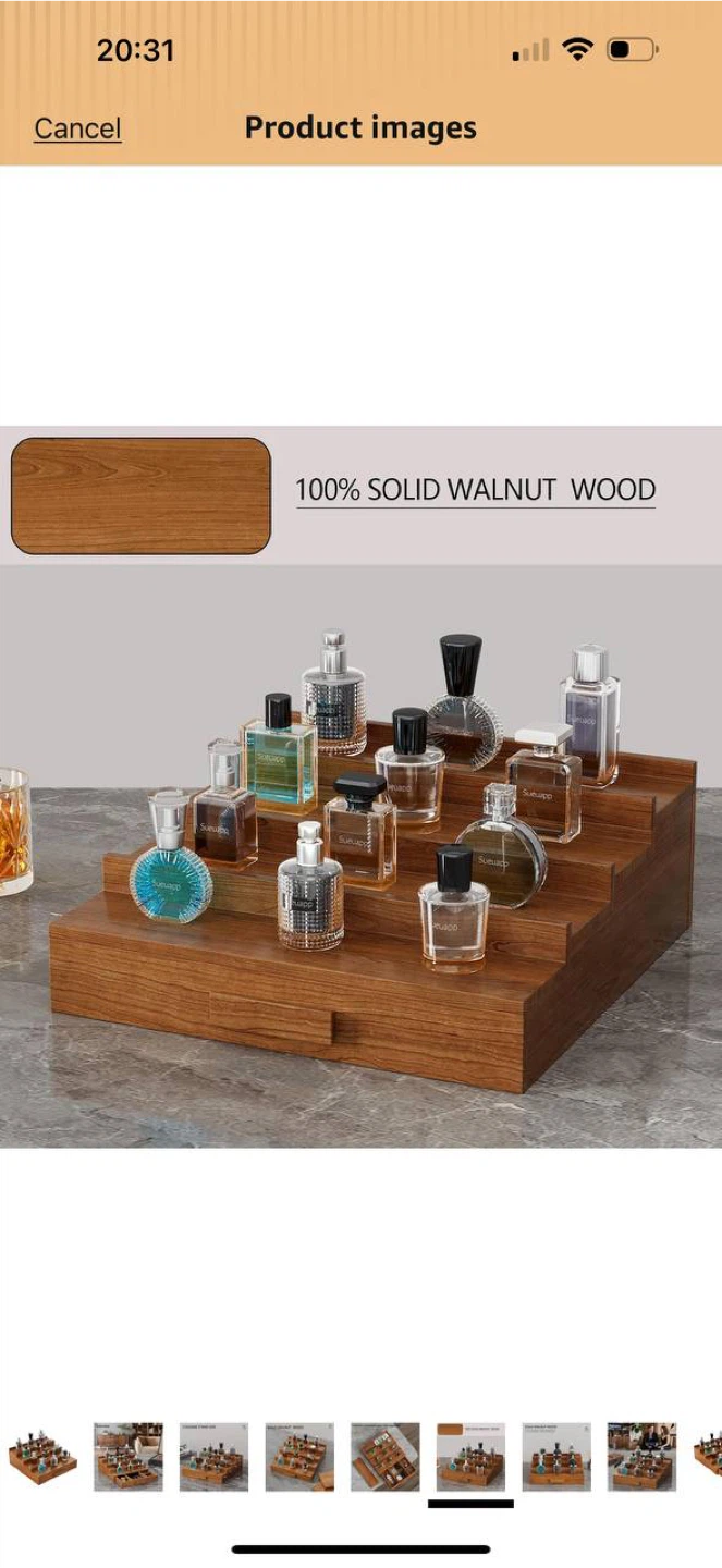 Sueuapp 4-Tier Walnut Cologne Organizer Stand with Drawer – NEW - photo 5