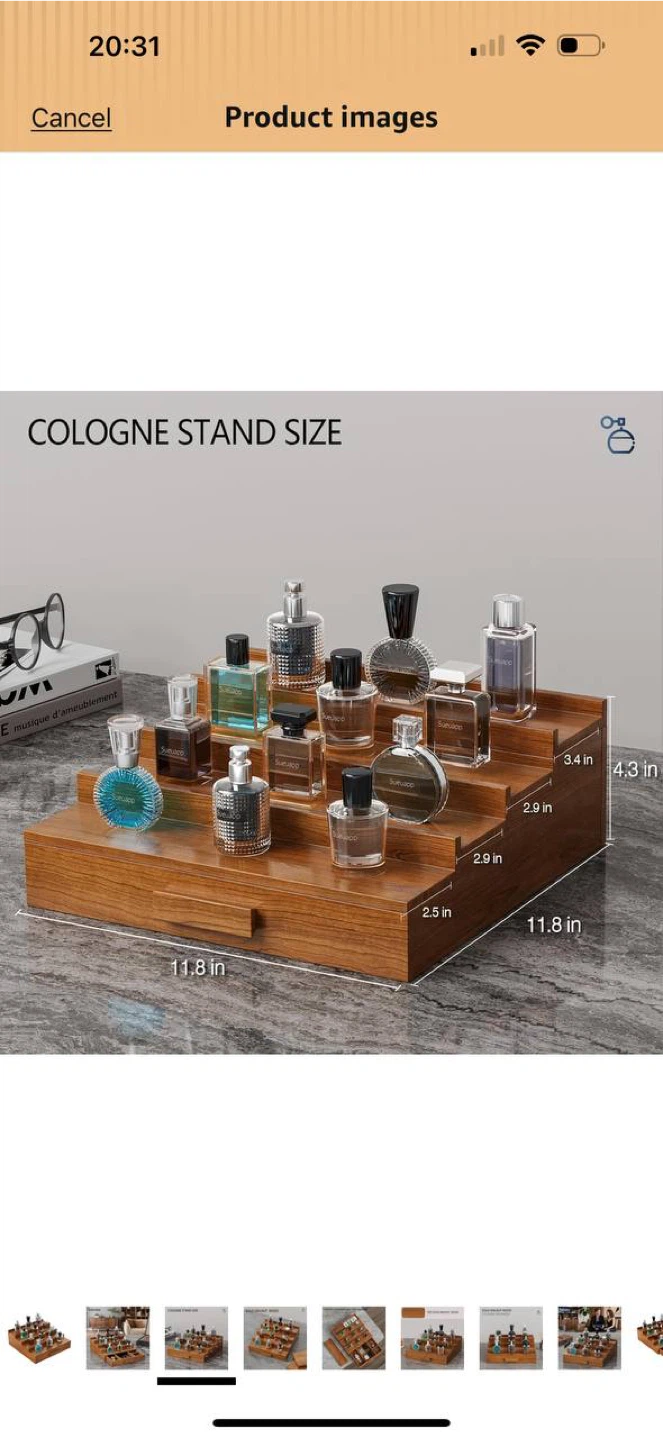 Sueuapp 4-Tier Walnut Cologne Organizer Stand with Drawer – NEW - photo 3