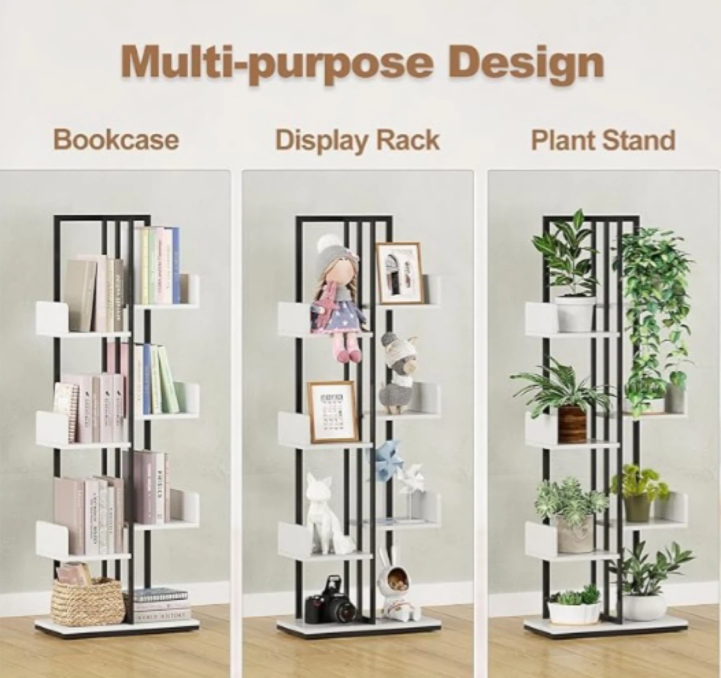 8 Tier Tree Bookshelf, Industrial Wood w/ Metal Frame - photo 4