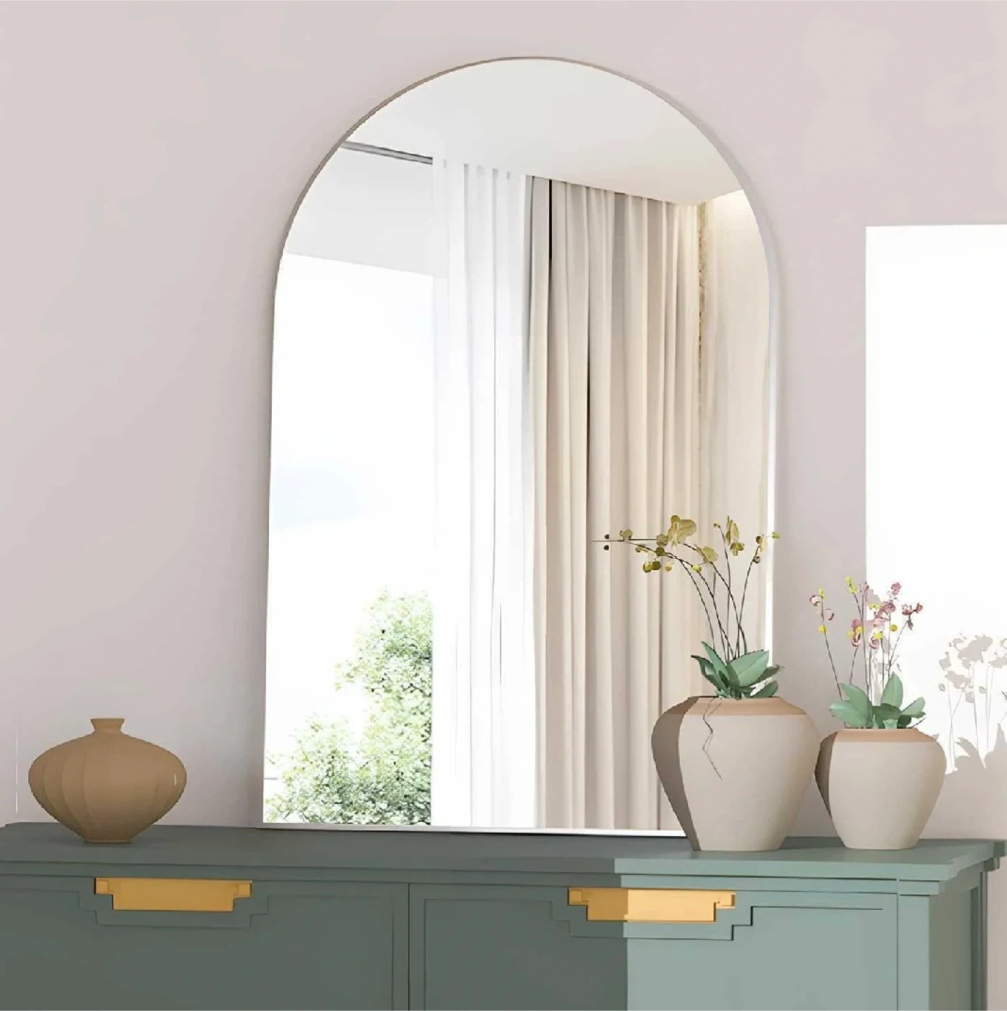 24x36" Arch Mirror with Metal Frame, Silver