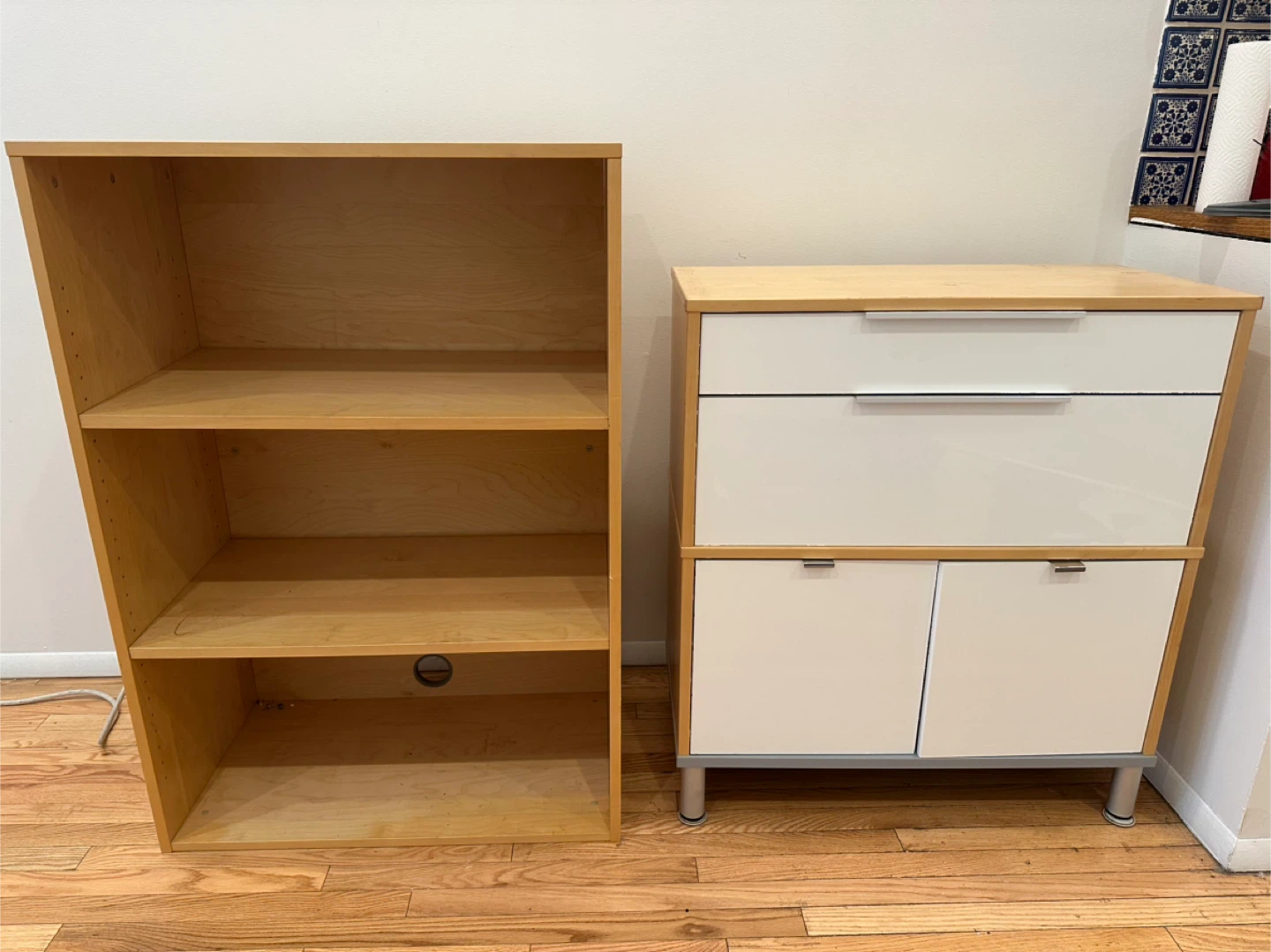 IKEA White and Wood Storage Cabinet with Drawer