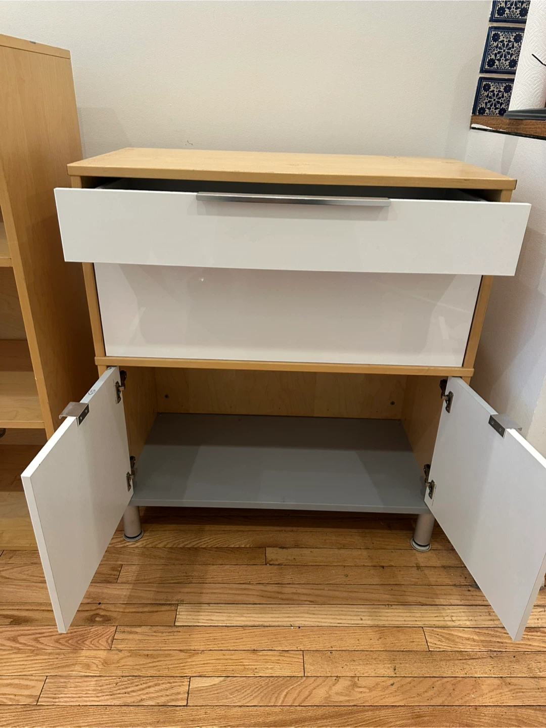 IKEA White and Wood Storage Cabinet with Drawer - photo 2