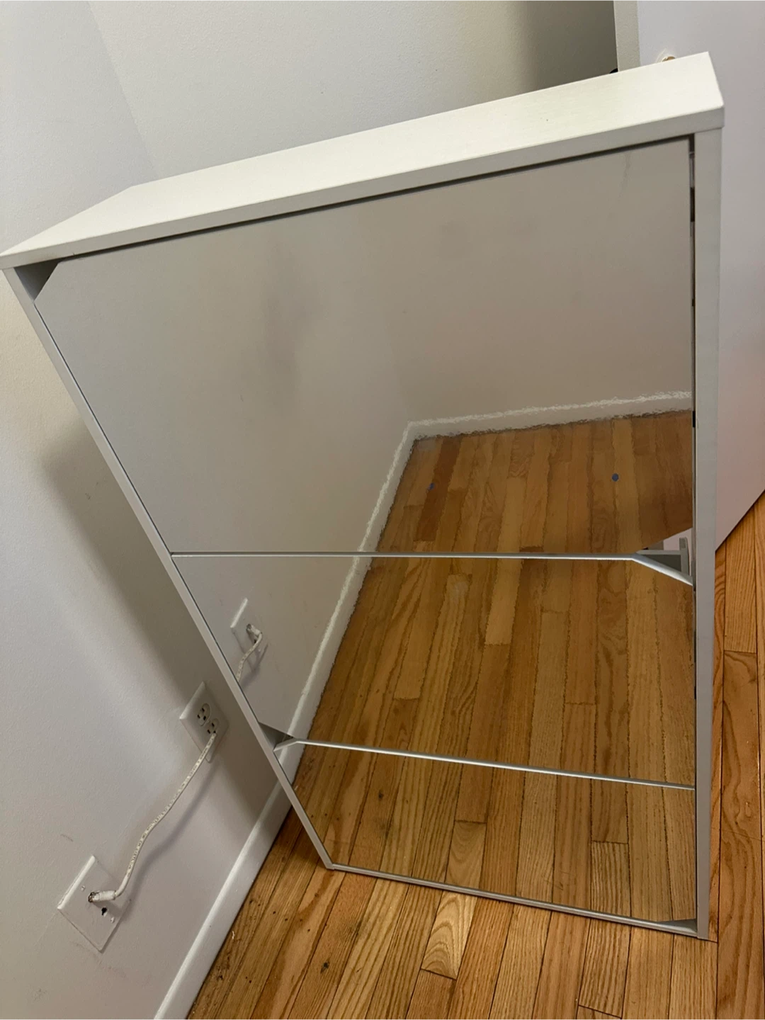 White 3-Tier Shoe Cabinet with Mirrored Doors