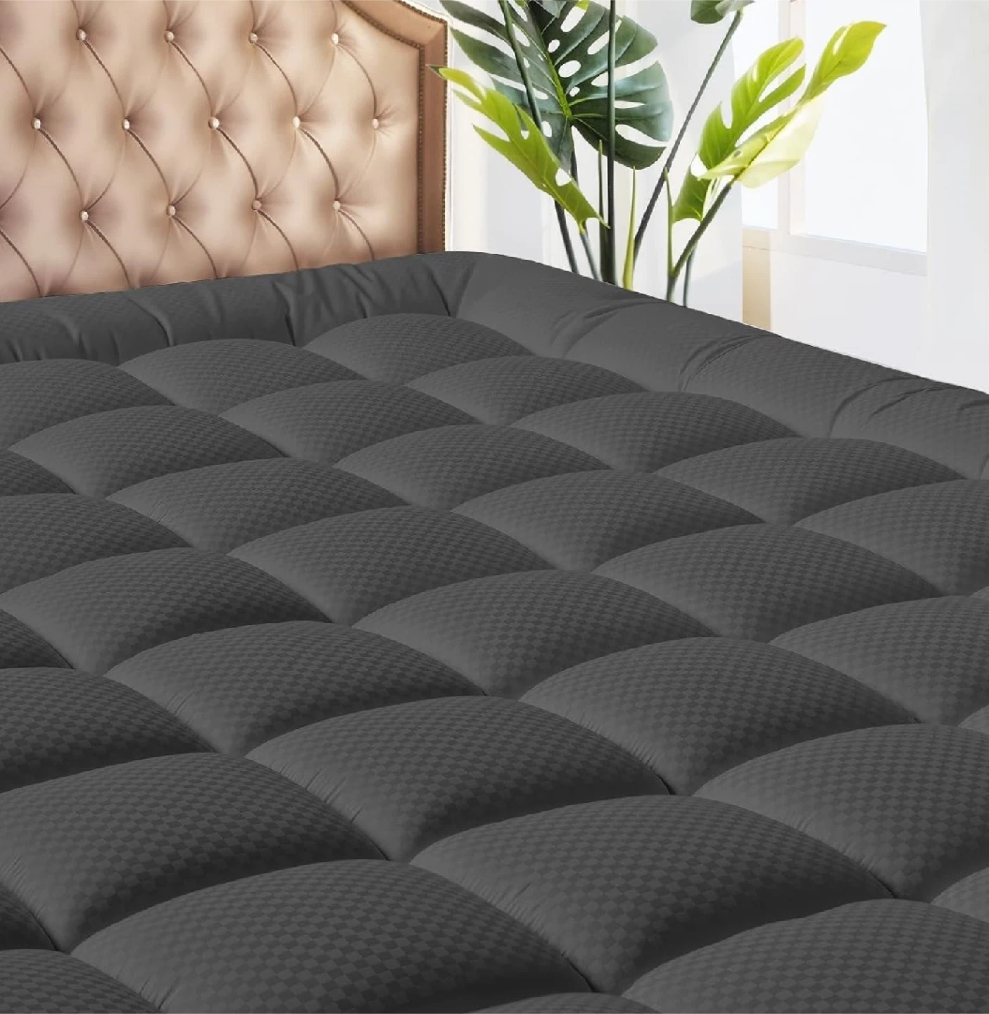 Sealed Twin Size Mattress Pad Fitted Sheet, Dark Grey
